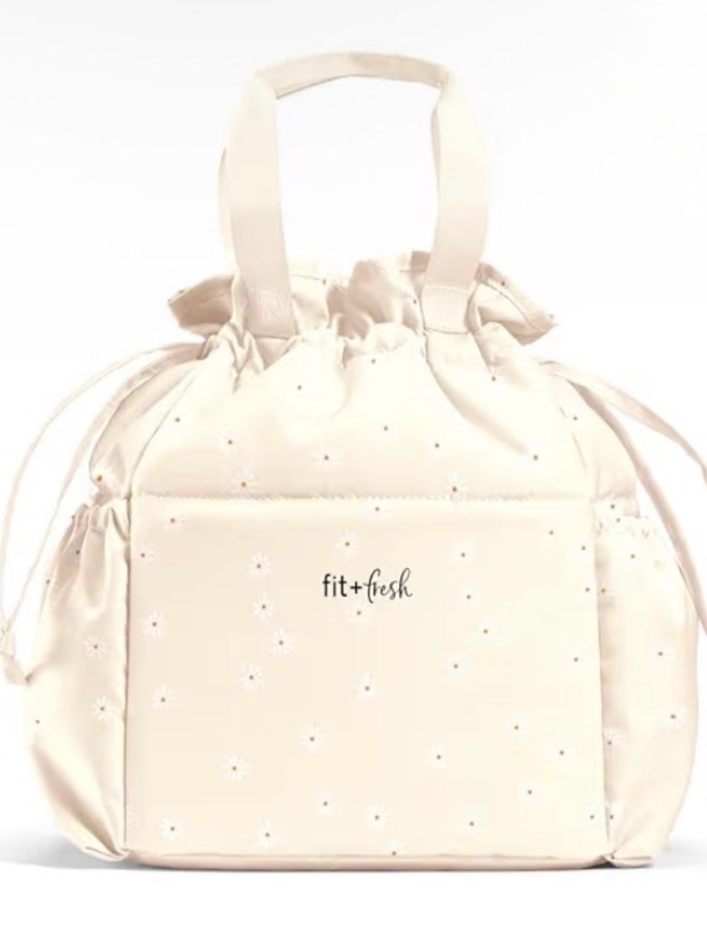 Cream Daisy Drawstring Lunch Tote Bag